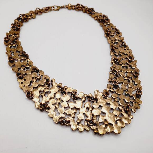 Bubblebar Gold Tone Faux Pearl Statement Necklace 20 Inch Rhinestone Collar - Picture 10 of 11